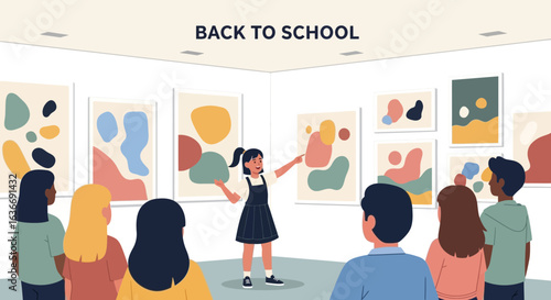 Back To School Art Presentation In Gallery Space With Diverse Students