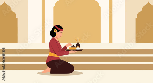 Balinese Woman Praying Traditionally for Spiritual Harmony and Cultural Preservation