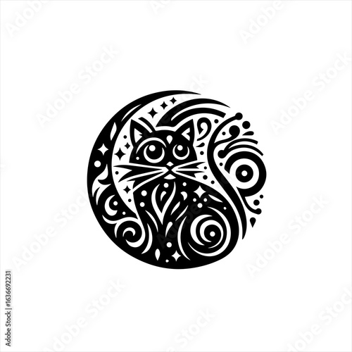 Mystic cat on moon isolated