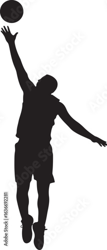 Black Silhouette of Basketball Player Jumping to Catch Lob Pass for Alley-Oop Dunk, Isolated on White Background