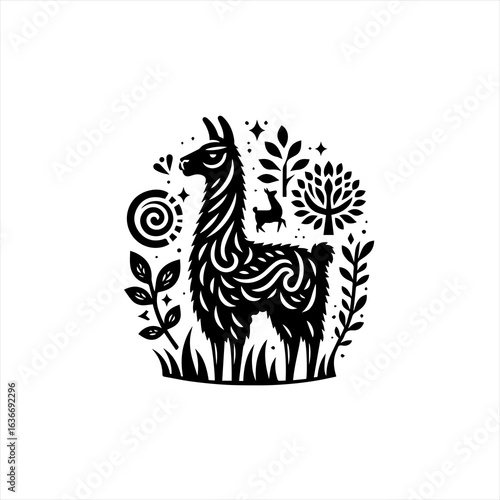 Tribal llama in nature isolated