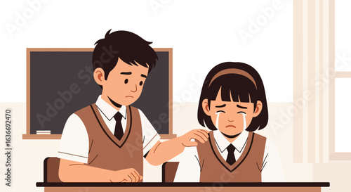 Boy Comforting Upset Classmate After School Classroom Emotional Support