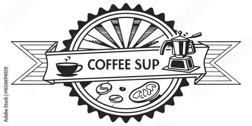 Bold coffee shop logo design offering a delicious brew and rich aroma in a unique vector style