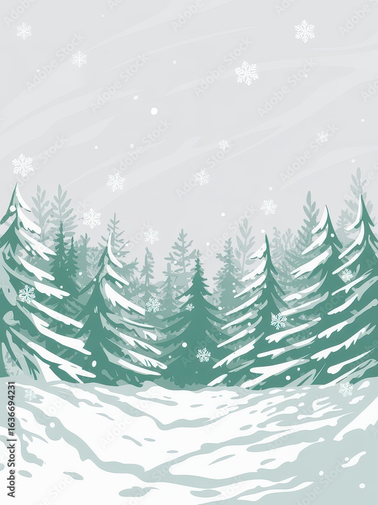 Obraz premium Snowy Pine Forest in Winter 