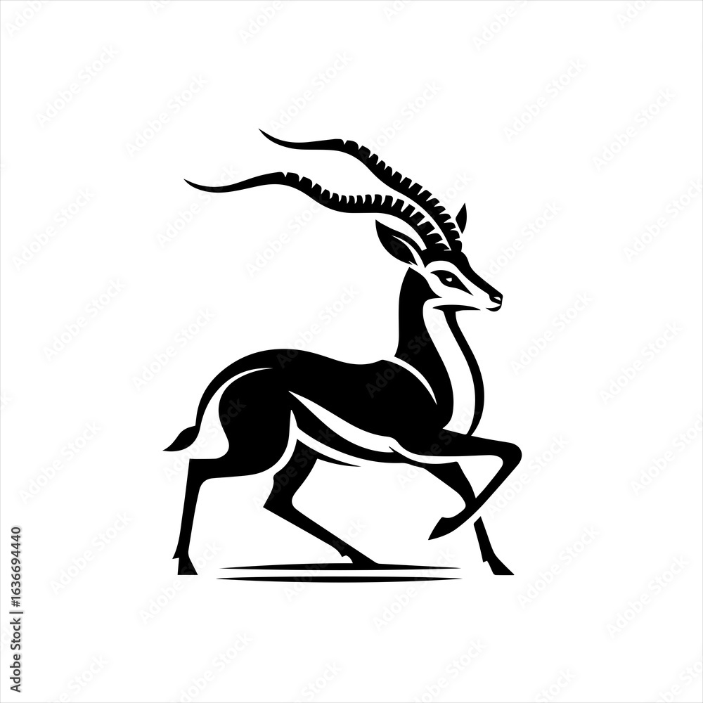 Fototapeta premium Stylized black silhouette of a gazelle with curved horns