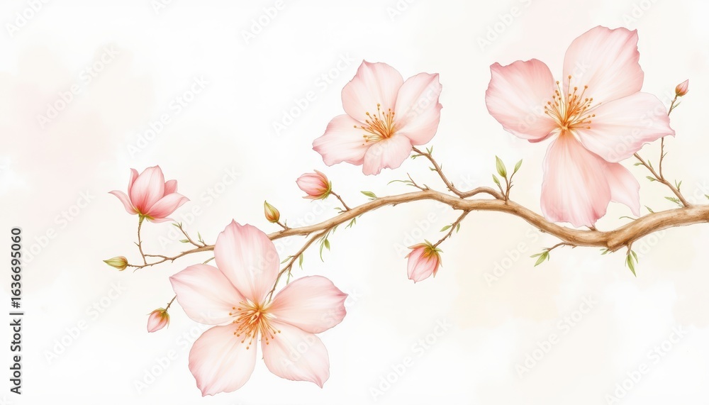 Obraz premium Elegant pink blossom branch on white, a minimalist spring floral display pink