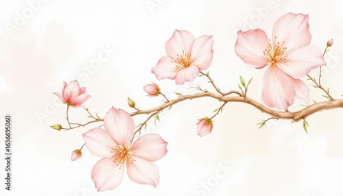 Elegant pink blossom branch on white, a minimalist spring floral display pink