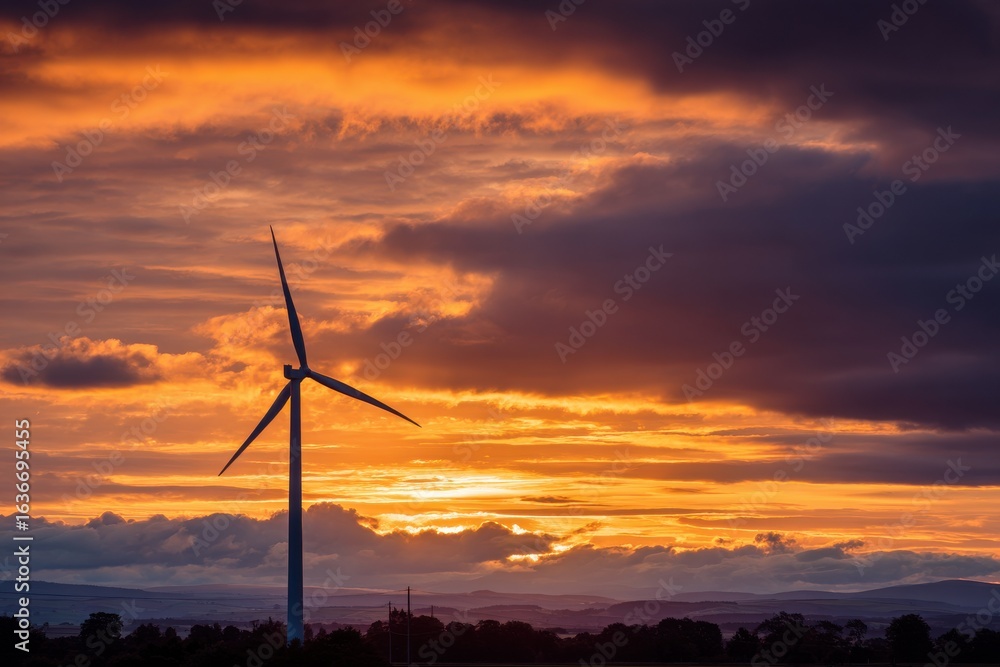 Obraz premium Wind Turbine Sunset Landscape Energy Power.