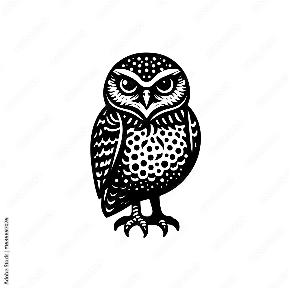 Obraz premium Stylized black and white owl illustration with detailed feathers