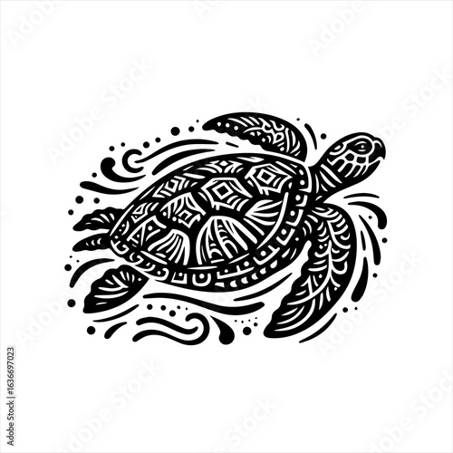 Wallpaper Mural Tribal turtle illustration with swirling water elements Torontodigital.ca