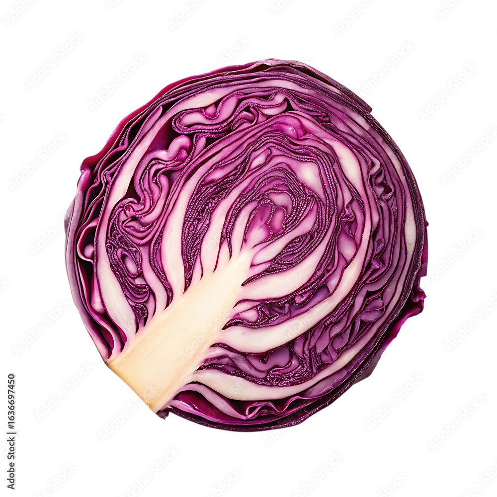 Fototapeta premium Half of a fresh red cabbage isolated on transparent background