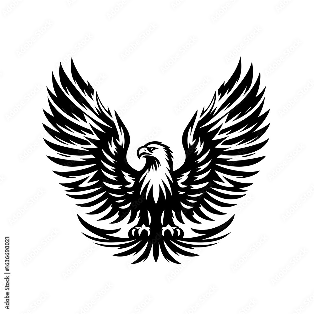 Fototapeta premium Majestic black eagle spreading wings in a powerful pose