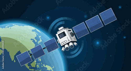 Cartoon Satellite Orbiting Earth For Communication And Data Collection Applications