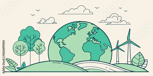 Go green with wind energy and clean environment, a better world for future generations concept art