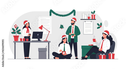 Celebrating Christmas Corporate Party With Coworkers in Office Festive Atmosphere