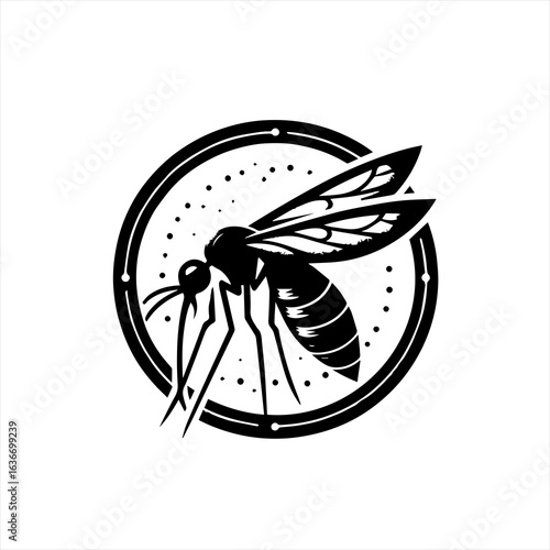 Stylized mosquito silhouette emblem in a circle