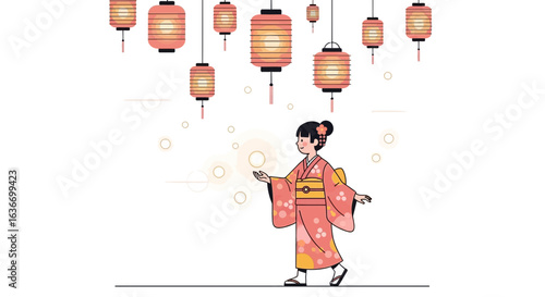 Charming Geisha With Lanterns Celebratory Illustration For Cultural Designs And Projects