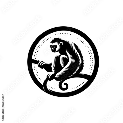 Monkey Silhouette on Branch Circle.