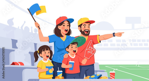 Cheerful Family Enjoys Attending a Sporting Event Together Filled With Enthusiasm
