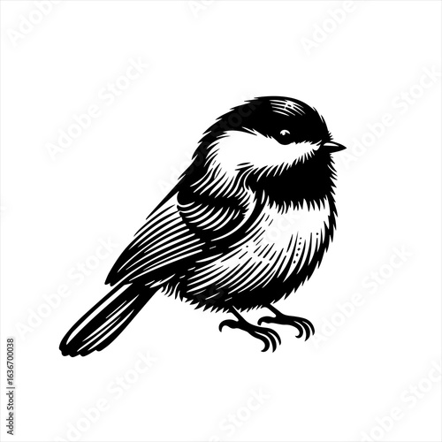 Black and White Bird Illustration.