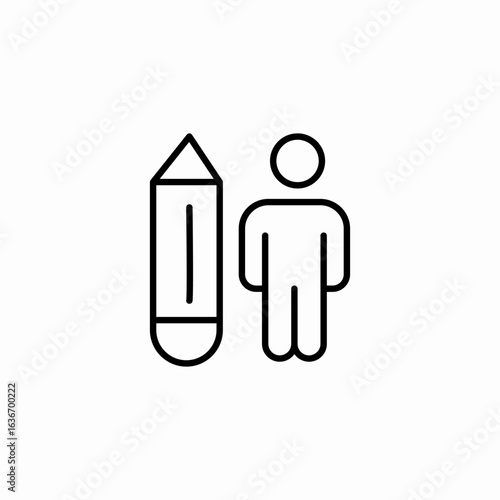 person standing next to pencil icon sign vector