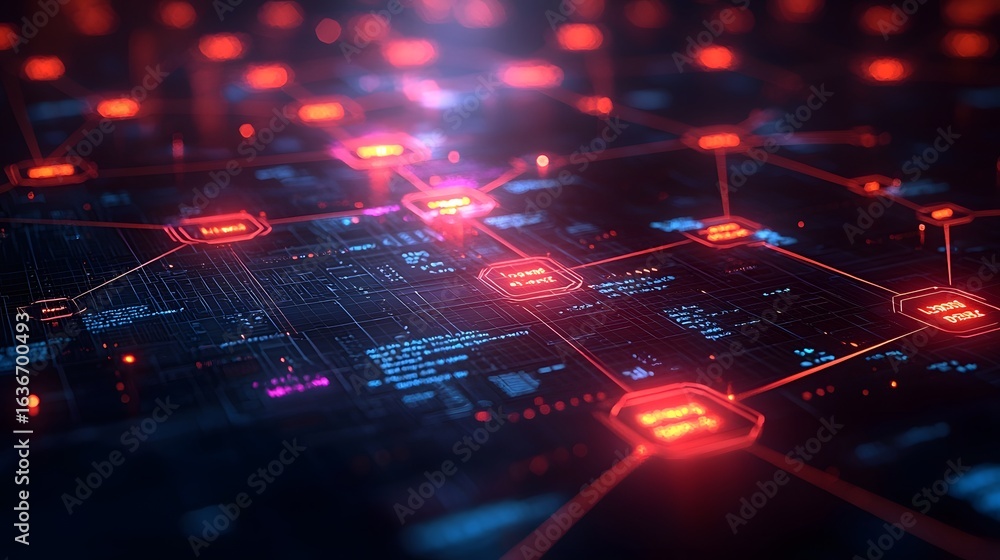 Obraz premium Futuristic technology circuit network with vibrant data flow