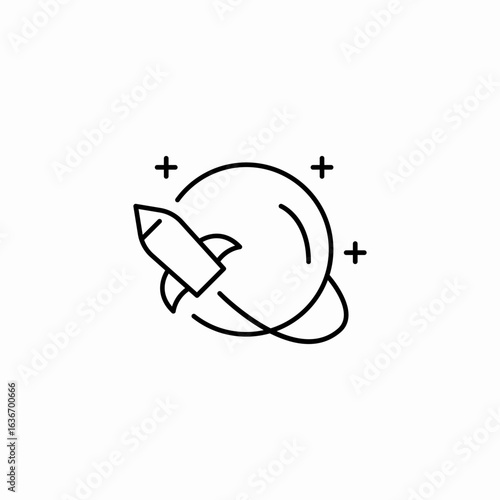 rocket orbiting planet icon sign vector