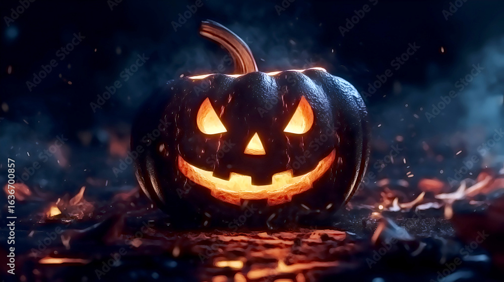 Naklejka premium Eerie Halloween Pumpkin with Moody Atmosphere and Shadows.