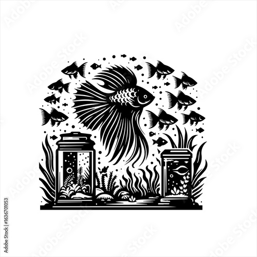 Betta fish in aquarium with other fish