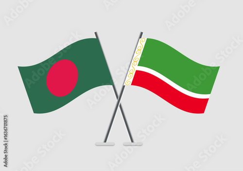 Bangladesh and Chechen Republic vector flags in neutral color scheme background