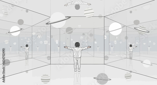 Conceptual Child's Universe A Sketchlike Illusion Exploring Boundless Space And Imagination
