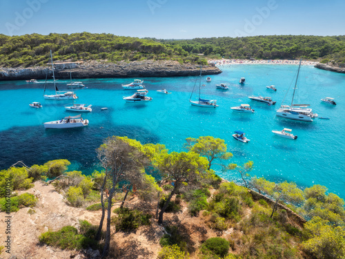 Aerial view of yachts ancho...