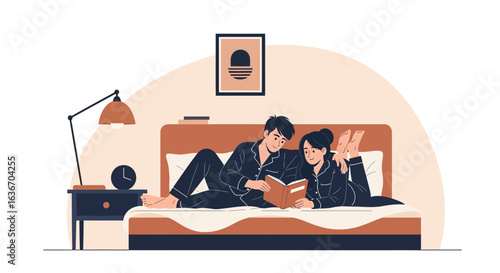 Cozy Evening Read Young Couple Relaxing In Bedtime With Literature Together
