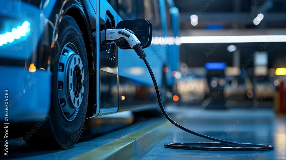 Fototapeta premium Advancements in transportation technology through electric bus infrastructure. 