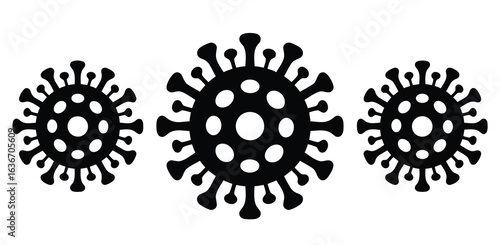 Coronavirus Vector Illustration, Black and White Pathogen Icons on White Background