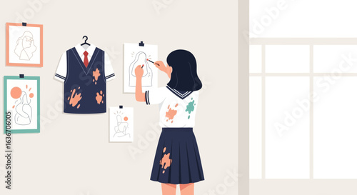 Creative Expression From a Student Painting in the Art Room With Unique Style