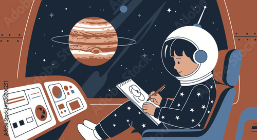 Creative Journey Aboard The Spacecraft With A Young Dreamer Astronaut