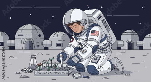 Cultivating Future: Astronaut Nurturing Life on Lunar Colony for Sustainable Space Living