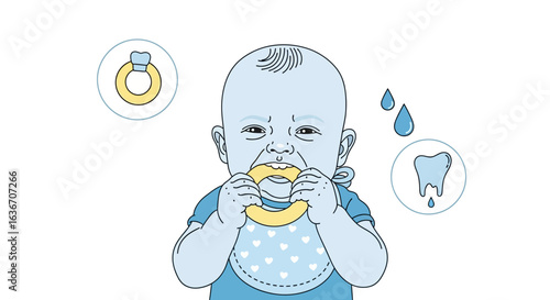 Cute Illustration Of A Baby Teething With Ring And Drool Vector Illustration