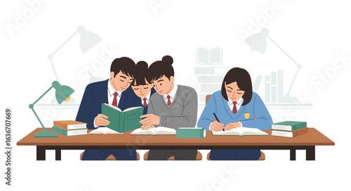 Dedicated Students Engaged In Collaborative Study And Individual Exam Preparation