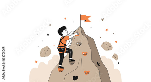 Determination And Achievement: A Young Climber Conquering A Mountain For Success