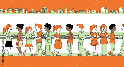 Diverse Students Choosing Lunch In School Cafeteria With Fresh Food Items