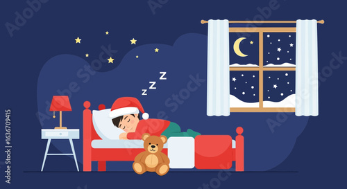 Dreaming Of Christmas Little Boy Sleeping Peacefully On A Cozy Night