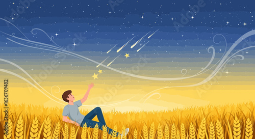 Dreaming Of Stars In A Wheat Field Under A Magical Night Sky