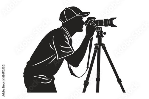 The Photographer at Work: Capturing the essence of photography, a silhouette of a photographer engrossed in capturing a scene using a camera mounted on a sturdy tripod, embodying creativity and skill.