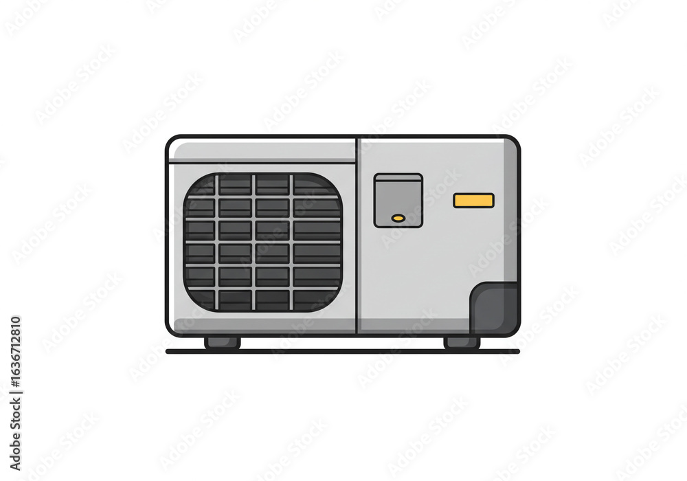 Fototapeta premium Illustration of a gray air conditioning unit with a black grill on a white background