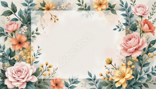 Exquisite floral frame, a decorative border of roses and leaves for elegant designs