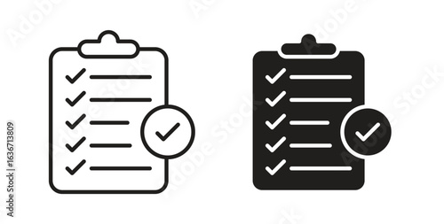 Clipboard check icon symbol, sign, logo or emblems. silhouette. EPS 10.