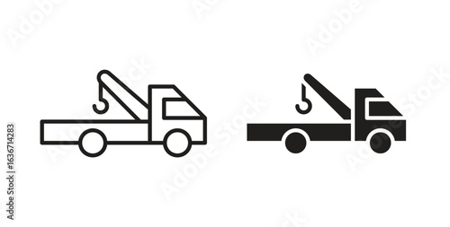 Tow truck icon symbol, sign, logo or emblems. silhouette. EPS 10.