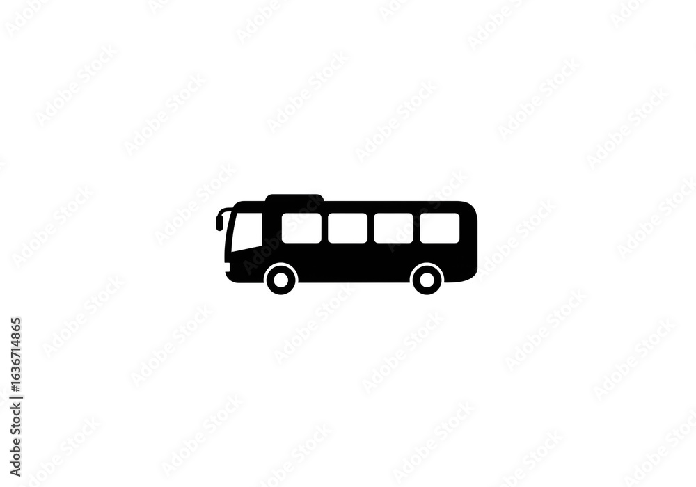 A simple black silhouette of a bus with rectangular windows on a white background A simple black silhouette of a bus with rectangular windows on a white background